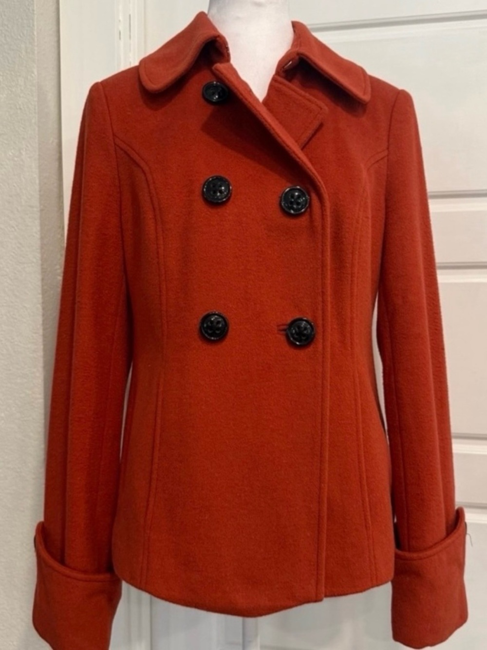 The Limited Orange Wool Blend Double Breasted Peacoat Jacket Small LIKE NEW